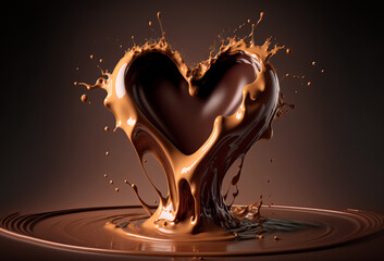 Wall Mural - Chocolate heart splash. Liquid chocolate in the shape of a love heart. Generative ai