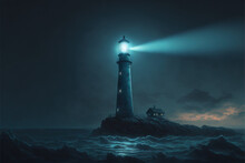 Lighthouse Beacon In The Night - Lighthouse Series - Lighthouse Background Wallpaper Created With Generative AI Technology