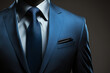 © Nattawit - Close-up at a gentleman in ocean blue formal business suit, the manager or businessman costume style. Generative Ai image.