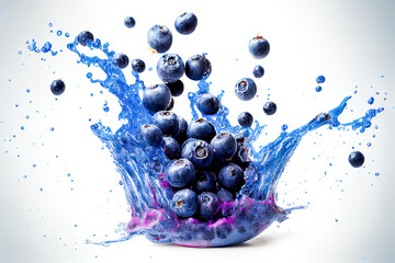 falling blueberry close-up with water splash. Generative AI