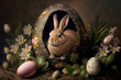 Easter bunny with Easter eggs, created with Generative AI.