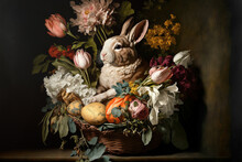 Easter Bunny With Easter Eggs, Created With Generative AI.