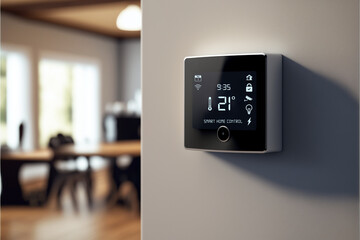 smart home control system on the wall. thermostat for temperature adjustments, saving money on energ