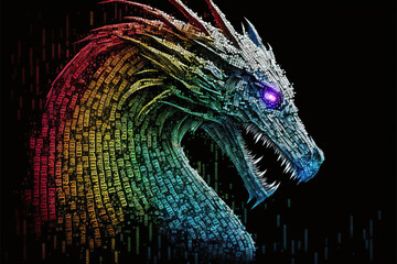 Sticker - The head of a digital dragon, fantasy and technology, Generative AI