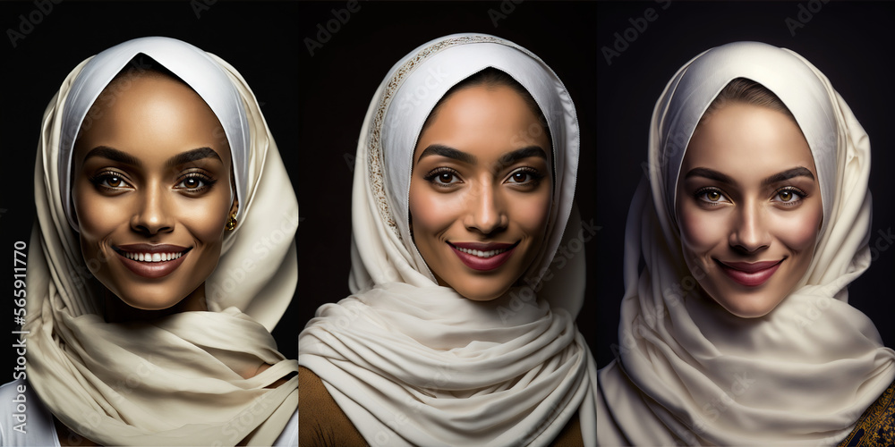 Muslim women of different ethnicity in Hijab illustration generative ai ...