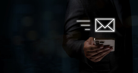 Poster - mail communication connection message to mailing contacts phone global letters concept