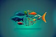 Illustration of food chain, highlighting the importance of biodiversity. Generative AI
