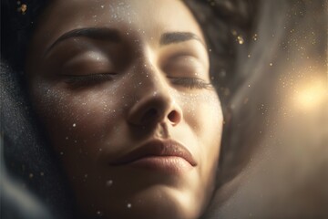 Wall Mural - lucid dreaming astral projection close up woman meditation illustration generative ai