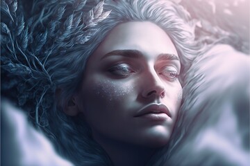 Wall Mural - lucid dreaming astral projection close up woman meditation illustration generative ai