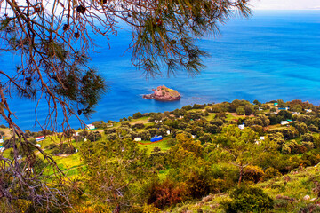 Wall Mural - Mediterranean landscape - top view from the mountain range view of the sea coast near the town of Polis, the island of Cyprus, Republic of Cyprus
