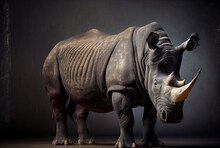Rare Javan Rhinoceros On Dark Background Created With AI