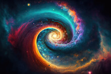 Vibrant, Swirling Galaxy With Colorful Stars And Planets, In An Endless Space, Generative Ai