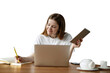© muse studio - Female student using laptop and tablet learning online, isolated transparent background.