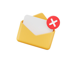 Poster - 3D Mail sign with red cross x. Email rejected letter, unsubscribe, verification elements for banner template. Isolated on background with empty copy space for text or promotion. Business. 3D Rendering