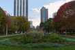 lincoln park garden and walkways framed by high rise buildings in downtown chicago illinois