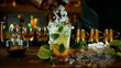 Close-up of preparing mojito cocktail on a bar