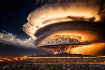 Wall Mural - Phoenix, Arizona supercell storm. Clouds over the city. Long exposure photography. Generative AI