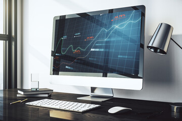 Aufkleber - Modern computer monitor with abstract statistics data hologram interface, computing and analytics concept. 3D Rendering