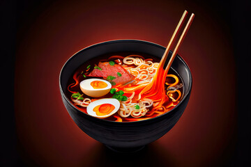 Ramen asian noodle in broth with meat and egg