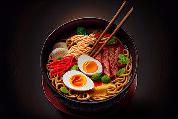 Wall Mural - Ramen asian noodle in broth with meat and egg