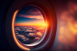 Flugzeug Fenster - Ausblick auf einen schönen Sonnenuntergang - Generative Ai