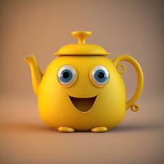 Cute Cartoon Yellow Teapot Character (Generative AI)