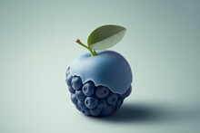  A Blue Apple With A Leaf On Top Of It And Blue Berries On The Bottom Of It, With A Light Green Leaf On Top.  Generative Ai