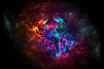Scorpius zodiac sign against space nebula background. Astrology calendar. Esoteric horoscope and fortune telling concept. Created with Generative AI