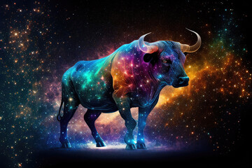 taurus zodiac sign against space nebula background. astrology calendar. esoteric horoscope and fortu