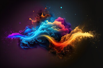 Wall Mural - rainbow smoke, red, orange, yellow, blue, indego and violet with shiny glitter particles abstract background