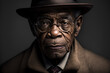 Portrait of vintage old pensive and authoritative senior businessman on dark background,generative ai.