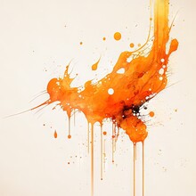  A Painting Of A Bird With Orange Paint Splatters On It's Body And Wings, With A White Background And A Light Brown Background.  Generative Ai