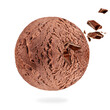Flying Chocolate ice cream with chocolate pieces  isolated on white background.