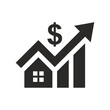 House investment growth icon. Real estate. Property value. Cost of living. Vector icon isolated on white background.