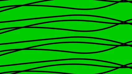 Wall Mural - Animated stripes appear and disappear. Decorative black lines. Waves gradually changes shape. Looped video. Vector illustration isolated on a green background.