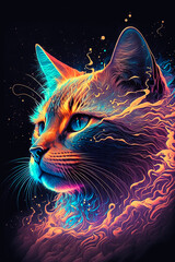 Wall Mural - Trippy Cat. Digital art work. Fuses elements. Generative AI