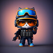 © starush - A mini feline action figure dressed in a special ops helmet, AI generated
