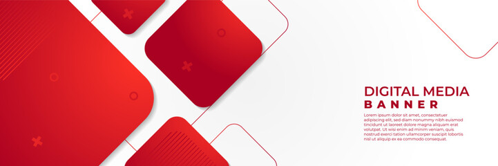 abstract banner vector, red and white horizontal background, digital media banner with empty space
