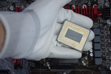 Poster - top view cpu chip of computer motherboard