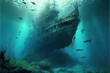 sunken ship, an underwater seascape, and a shipwreck - created by generative AI