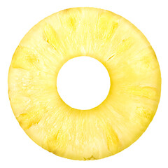 Wall Mural - Pineapple (Ananas comosus) round slice, wheel or ring without rind isolated png