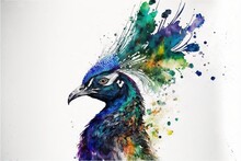  A Colorful Bird With A Long Tail And A Blue Head And Tail With Multicolored Feathers And A White Background With A White Background.  Generative Ai
