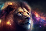 Fototapeta Dziecięca - Lion galaxy nebulae face of Cosmic Lion. Generative AI