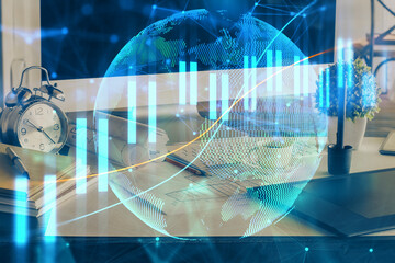 Aufkleber - Double exposure of forex chart and work space with computer. Concept of international online trading.