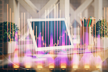 Aufkleber - Double exposure of chart and financial info and work space with computer background. Concept of international online trading.