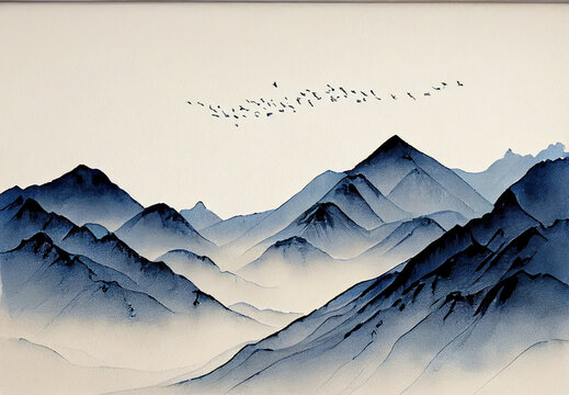 mountains painted in chinese style. generative ai