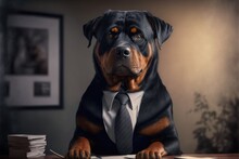 Portrait Of A Rottweiler Dog In A Business Suit