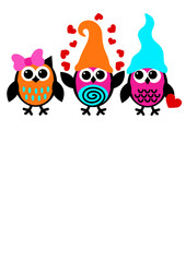 Wall Mural - Owls with hearts. Valentine's day art. Isolated on transparent background.