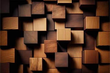 Poster - Wooden cube blocks pattern background. Generative Ai