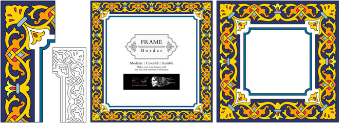 Frame mandala persian arabic turkish islamic hindi indian tibetan traditional colorful vector pattern texture vintage ornate retro elegant ornamental borders frames floral ornaments tazhib 06-v2-t1